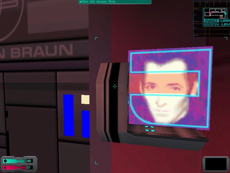 System Shock 2 (Windows) screenshot: The "stimulation units" on the recreation deck allow you to choose between different "pleasure models". Meet Sven