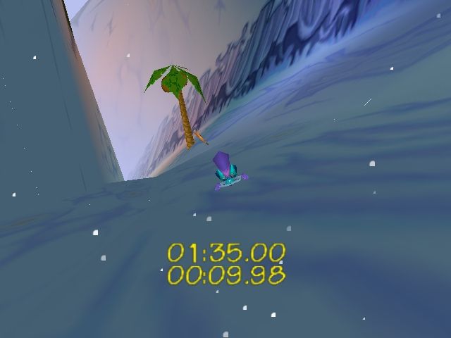 Tonic Trouble (Nintendo 64) screenshot: Now, Ed slides through a slippery-snowy terrain...