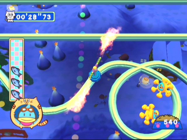 Kururin Squash! (GameCube) screenshot: Later on, a flamethrower Heririn is introduced