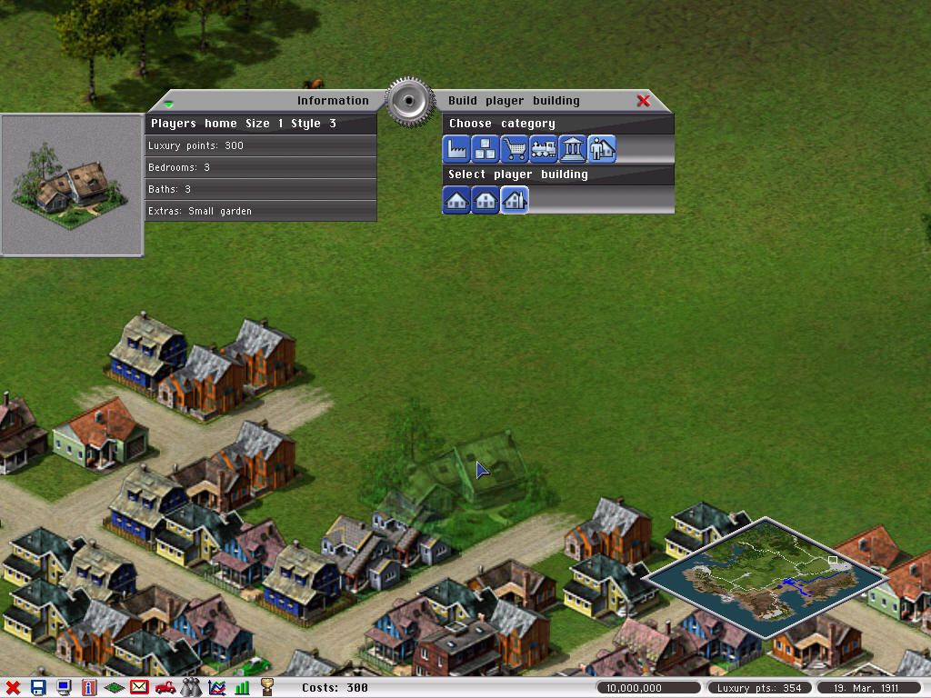 Industry Giant II (Windows) screenshot: Once the player gets enough Luxury Points, he can build his own house.