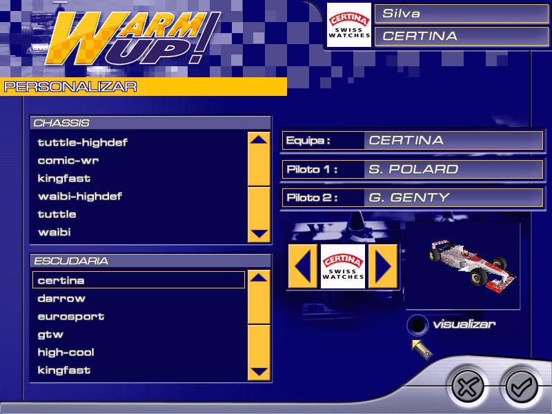 Warm Up! (Windows) screenshot: It's possible to mix the livery and chassis of two cars.