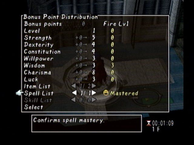 Time Stalkers (Dreamcast) screenshot: After each dungeon level, you can increase your skills