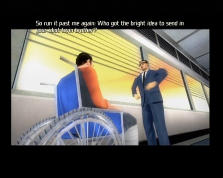 Total Overdose: A Gunslinger's Tale in Mexico (PlayStation 2) screenshot: Your brother trying to explain his boss how you got into the picture
