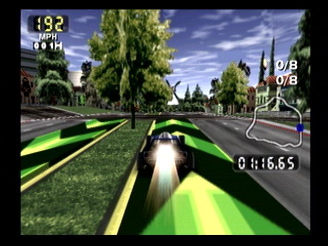 San Francisco Rush 2049 (Dreamcast) screenshot: Watch for speed strips