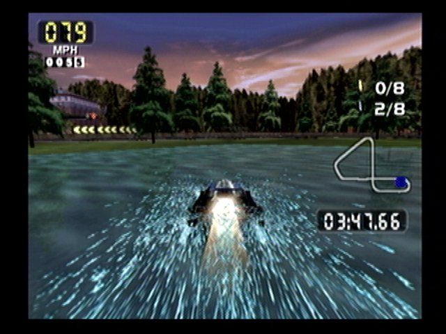 San Francisco Rush 2049 (Dreamcast) screenshot: Yes, you can drive on water