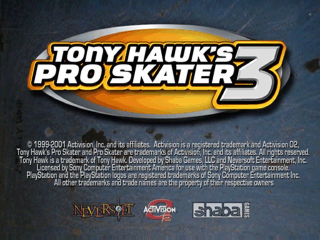 Tony Hawk's Pro Skater 3 (PlayStation) screenshot: Title screen