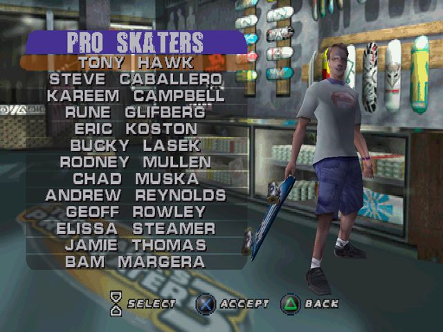 Tony Hawk's Pro Skater 3 (PlayStation) screenshot: Pick your pro.
