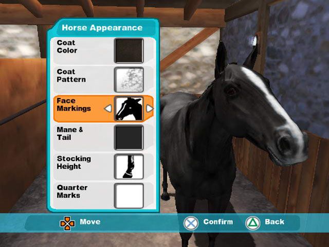 Lucinda Green's Equestrian Challenge (PlayStation 2) screenshot: Front-End - Create Horse - Horse Appearance