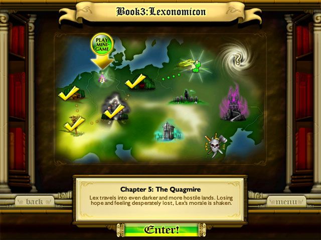 Bookworm Adventures (Windows) screenshot: Book 3 map/chapter selection screen