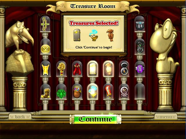 Bookworm Adventures (Windows) screenshot: Treasure selection screen (choose 3)