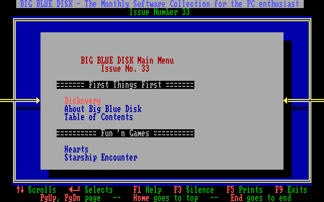Big Blue Disk #33 (DOS) screenshot: Main menu