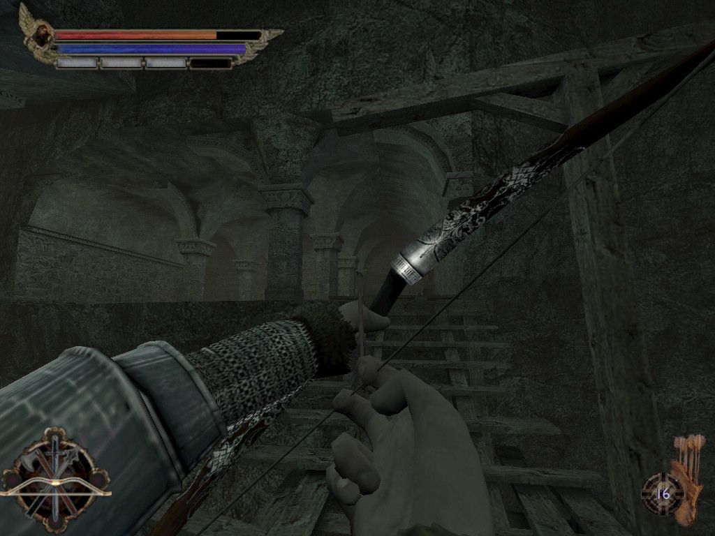 Knights of the Temple: Infernal Crusade (Windows) screenshot: Using a bow is like FPS.