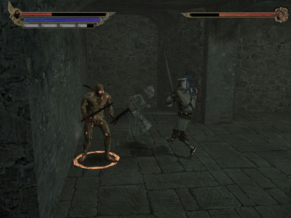 Knights of the Temple: Infernal Crusade (Windows) screenshot: 2 enemies can be twice as fun to fight, then another 3 jump in.