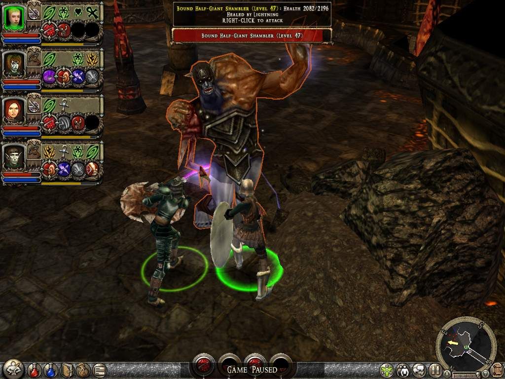 Dungeon Siege II: Broken World (Windows) screenshot: He may be bigger, but we will win anyway