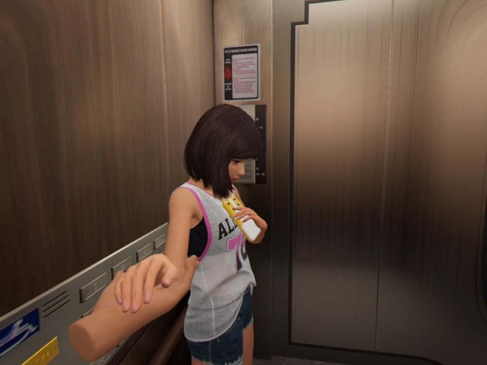 Focus on You (PlayStation 4) screenshot: The elevator got stuck, helping Yua calm down by holding her hand