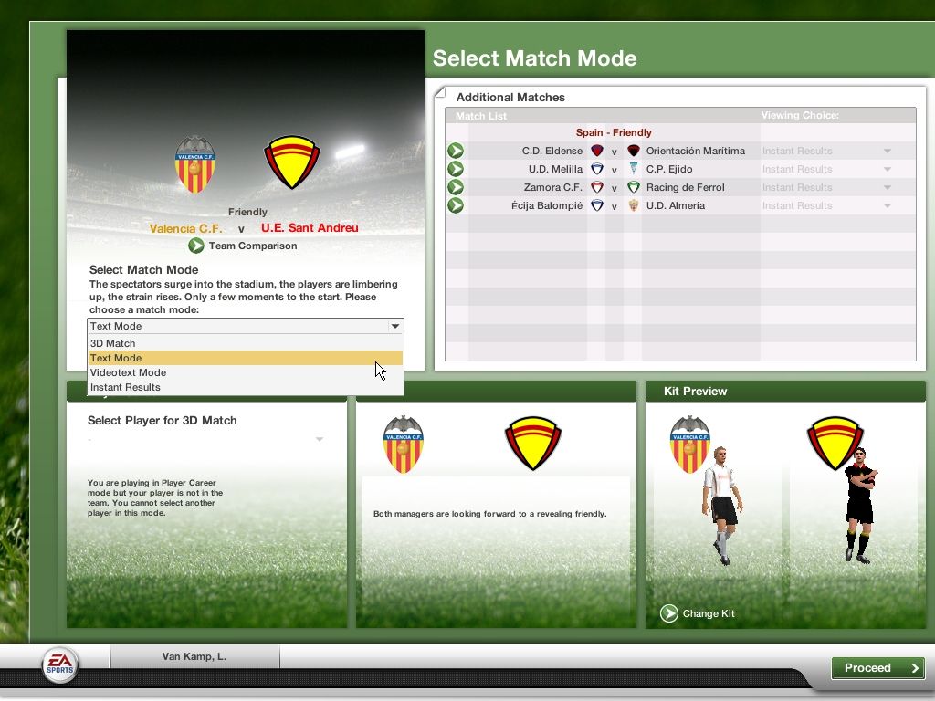 FIFA Manager 07 (Windows) screenshot: Match options