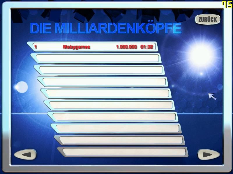 Das Milliarden-Quiz (Windows) screenshot: High Score Screen