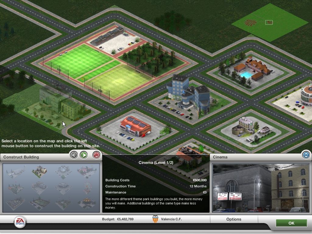 FIFA Manager 07 (Windows) screenshot: It's not Sim City, but the investing into club facilities and entertainment venues provide a long-term benefit to the club