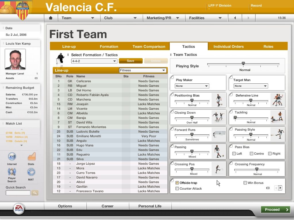 FIFA Manager 07 (Windows) screenshot: Tweaking tactics