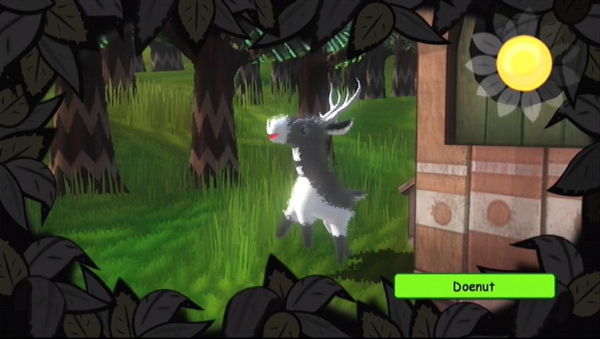 Viva Piñata (Xbox 360) screenshot: A Doenut has been attracted by the grass, but won't appear for a while yet.