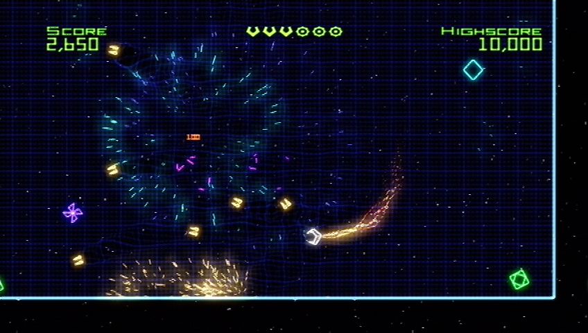 Geometry Wars: Retro Evolved (Xbox 360) screenshot: As you play, your gun performs better.