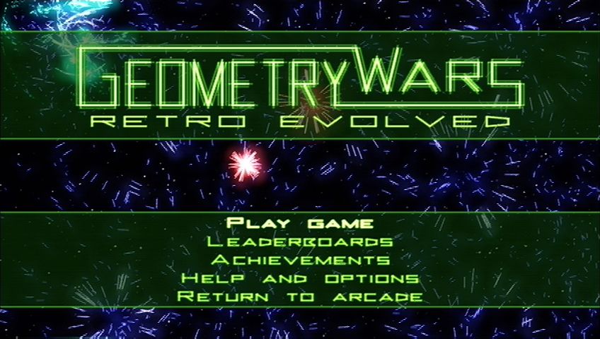 Geometry Wars: Retro Evolved (Xbox 360) screenshot: Title screen
