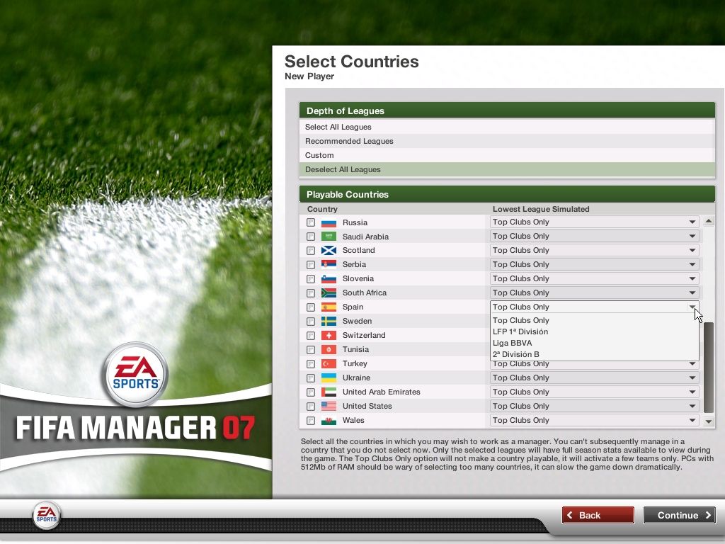 FIFA Manager 07 (Windows) screenshot: It's possible to choose how deeply leagues are simulated