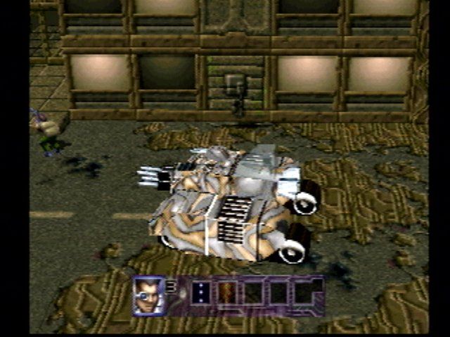Contra: Legacy of War (PlayStation) screenshot: Facing a tank.