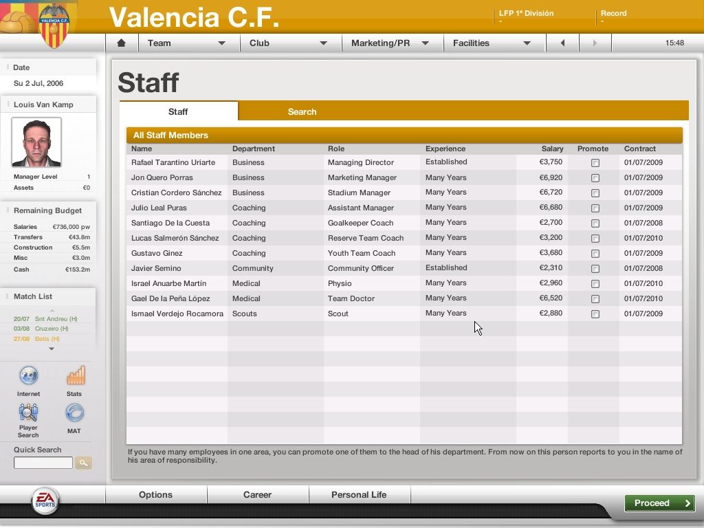 FIFA Manager 07 (Windows) screenshot: The people who will do the stuff you don't want to