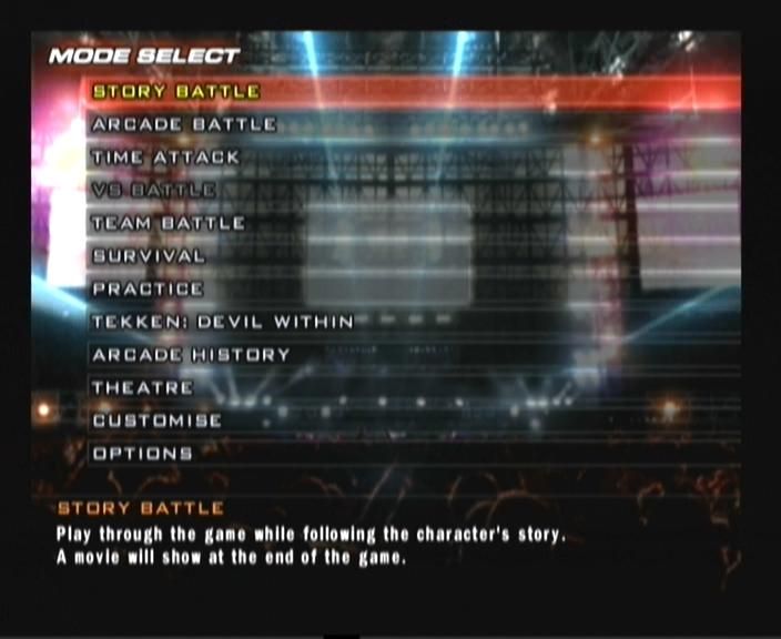 Tekken 5 (PlayStation 2) screenshot: Main menu