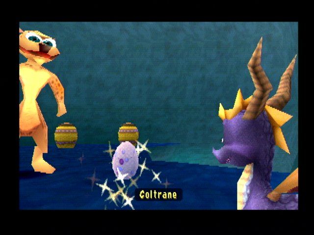 Spyro: Year of the Dragon (PlayStation) screenshot: Rescuing a baby dragon.