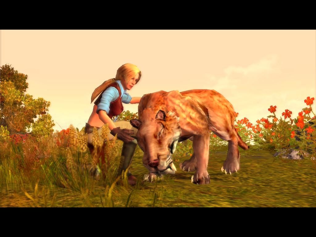 ParaWorld (Windows) screenshot: One of heroines has ability to tame animals.