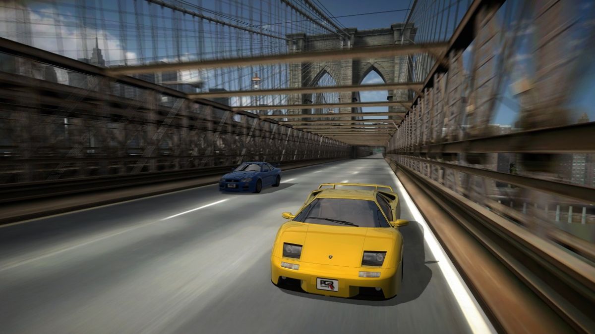 Project Gotham Racing 3 (Xbox 360) screenshot: On the Brooklyn Bridge.