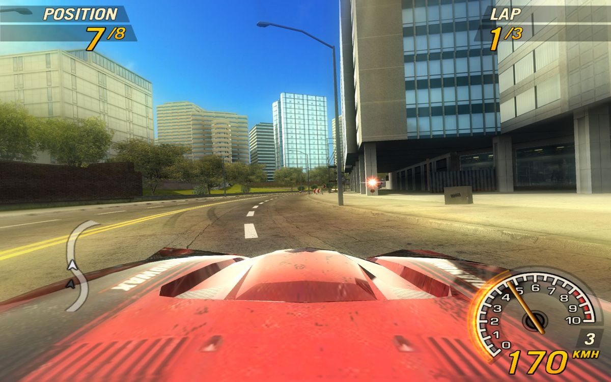 FlatOut 2 (Windows) screenshot: Viewing the action from the bonnet camera.