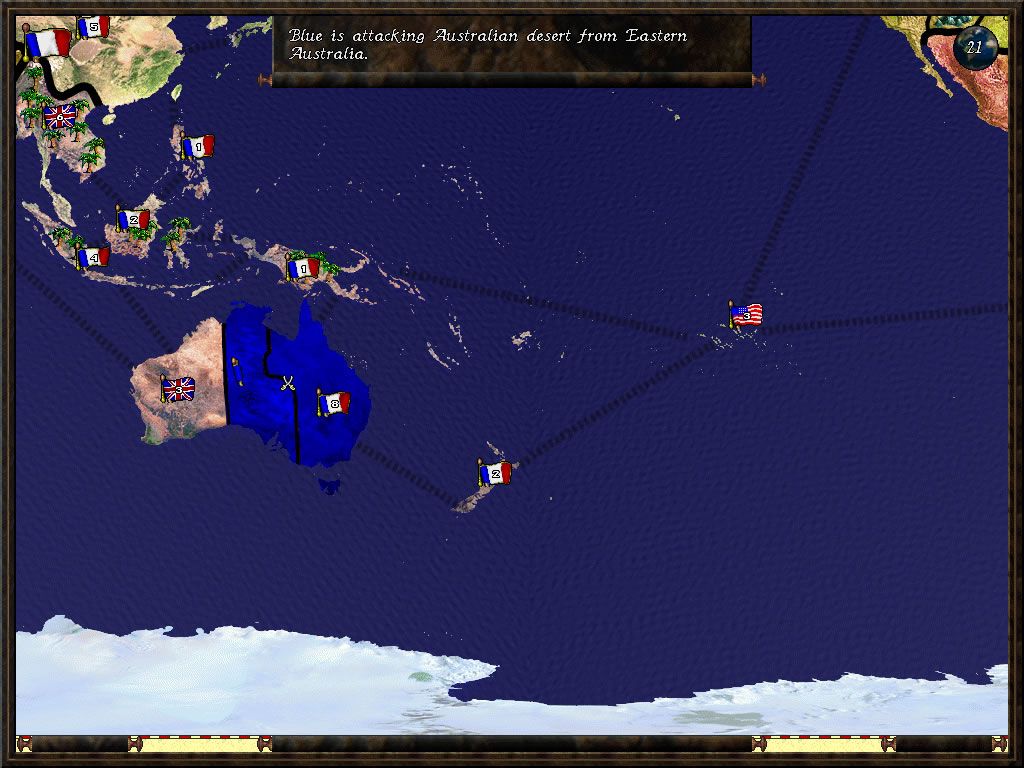 Risk: The Game of Global Domination (Windows) screenshot: France is about to conquer Australia.