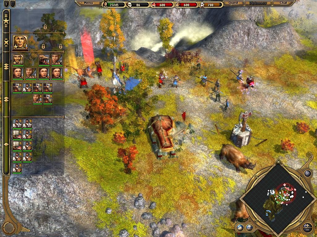 ParaWorld (Windows) screenshot: Attacking enemy base.