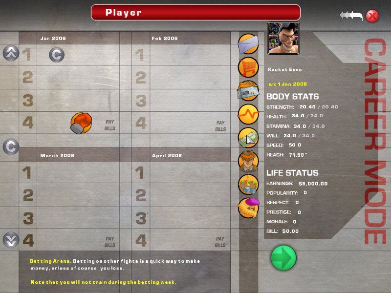 Heavyweight Thunder (Windows) screenshot: Career mode