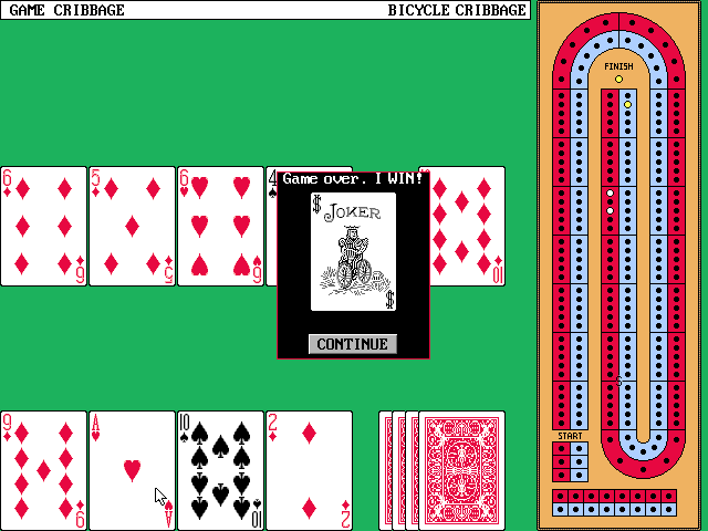 Bicycle Cribbage (DOS) screenshot: Game Over