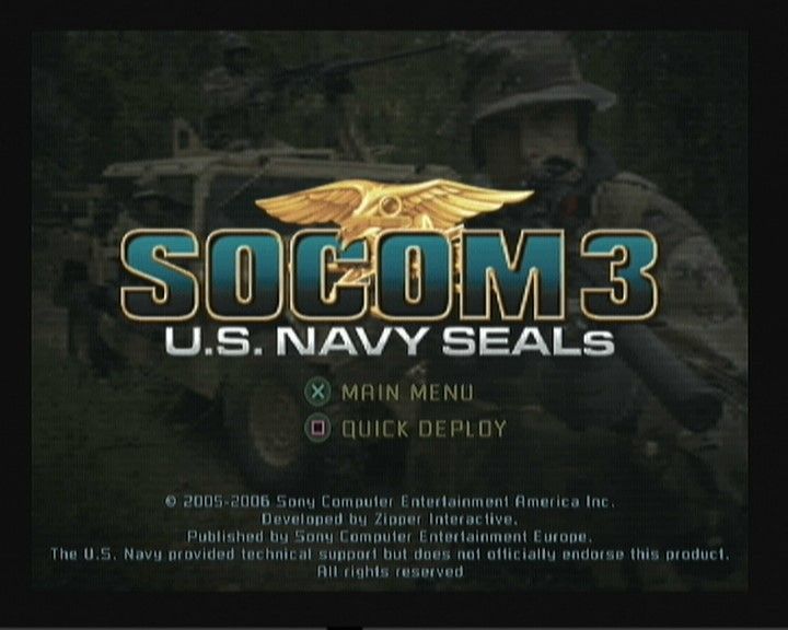 SOCOM 3: U.S. Navy SEALs (PlayStation 2) screenshot: This screen greets you when you start the game.