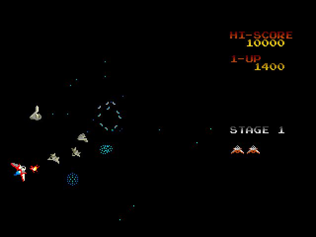 Konami Arcade Classics (PlayStation) screenshot: Gyruss - Taking out baddies with the single cannon.