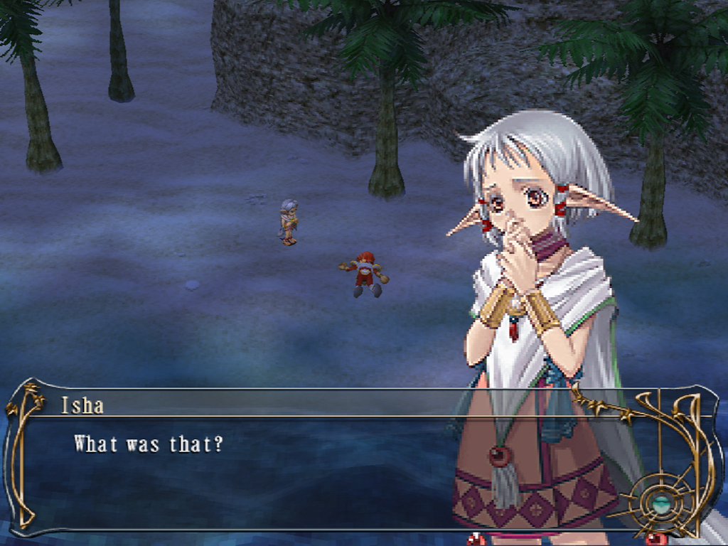 Ys VI: The Ark of Napishtim (PlayStation 2) screenshot: Adol washed out on the shore.