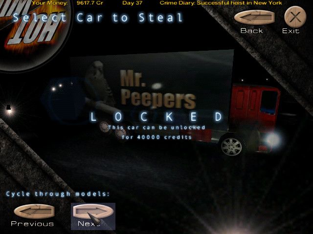 Hot Wired (Windows) screenshot: After earning enough money, you will be able to unlock vehicles like this to heist.