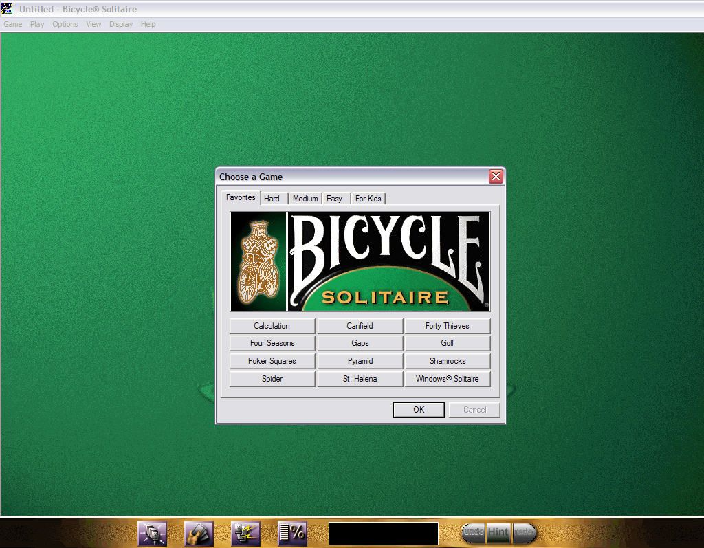 Bicycle Solitaire (Windows) screenshot: Choose game from Favorites