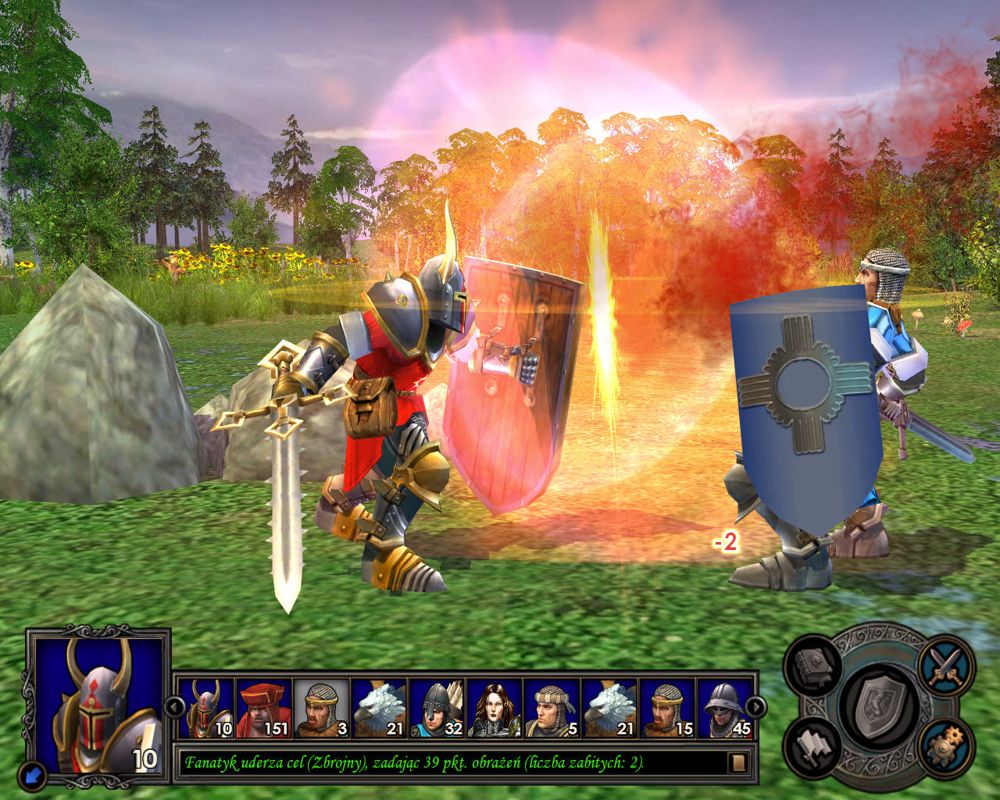 Heroes of Might and Magic V: Hammers of Fate (Windows) screenshot: Vindicators have ability to Cleave, increasing their ability to attack those who would dare stand against them.