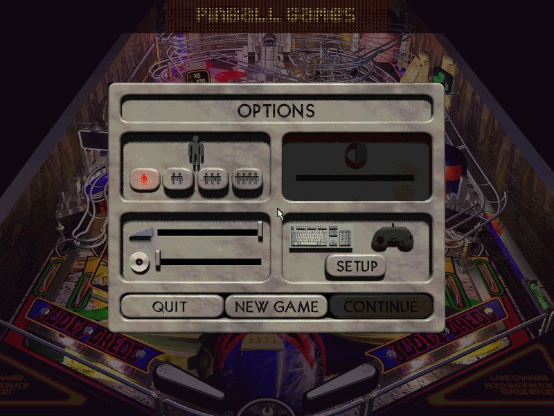 Judge Dredd Pinball (DOS) screenshot: Configuration screen