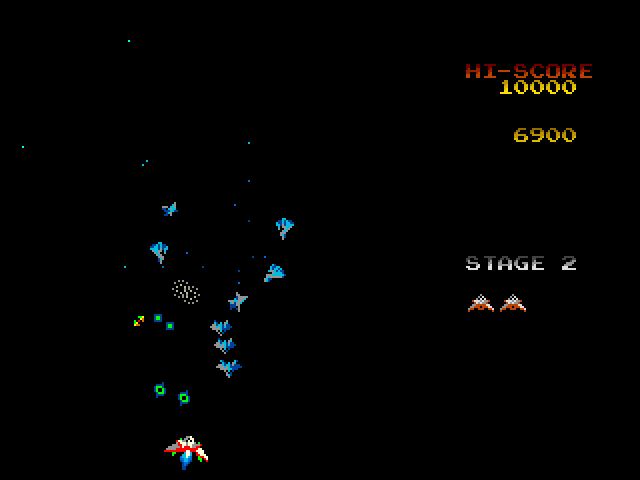 Konami Arcade Classics (PlayStation) screenshot: Gyruss - Letting them have both barrels with the double shot upgrade.