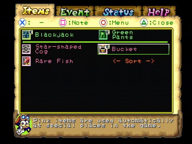 Tomba! 2: The Evil Swine Return (PlayStation) screenshot: Item interface