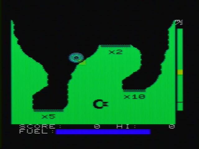Jupiter Lander (VIC-20) screenshot: Ka-boom! I need more practice with the controls.
