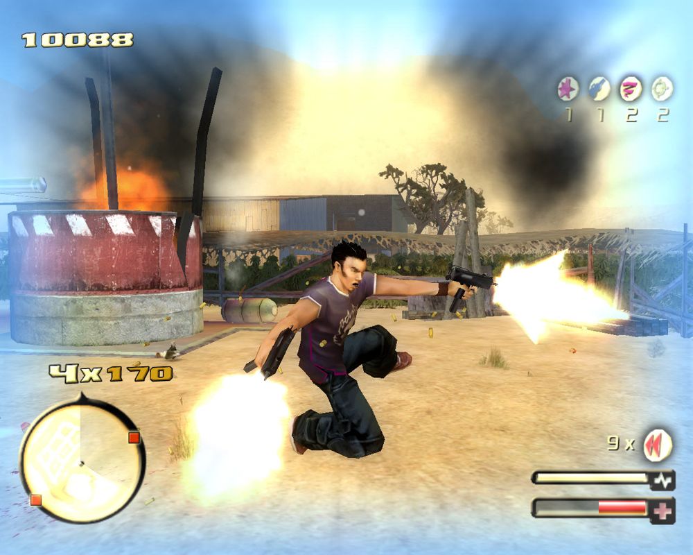 Total Overdose: A Gunslinger's Tale in Mexico (Windows) screenshot: The "Tornado" move transforms you into a spinning gun turret.