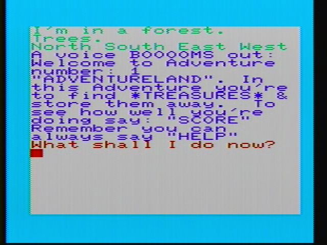 Adventureland (VIC-20) screenshot: You start the adventure with some tips.